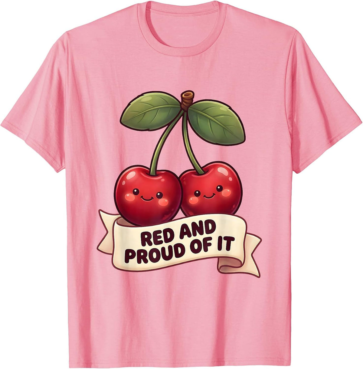 Men's Red and Proud of It Cherry Graphic Design T-Shirt - Pink