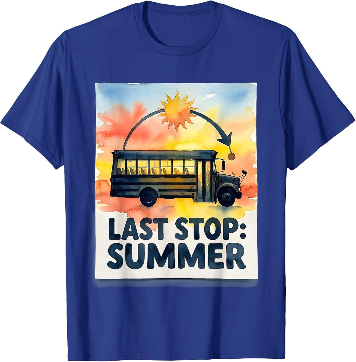 Last Stop Summer Vintage School Bus Driver Back To School T-Shirt - Royal Blue
