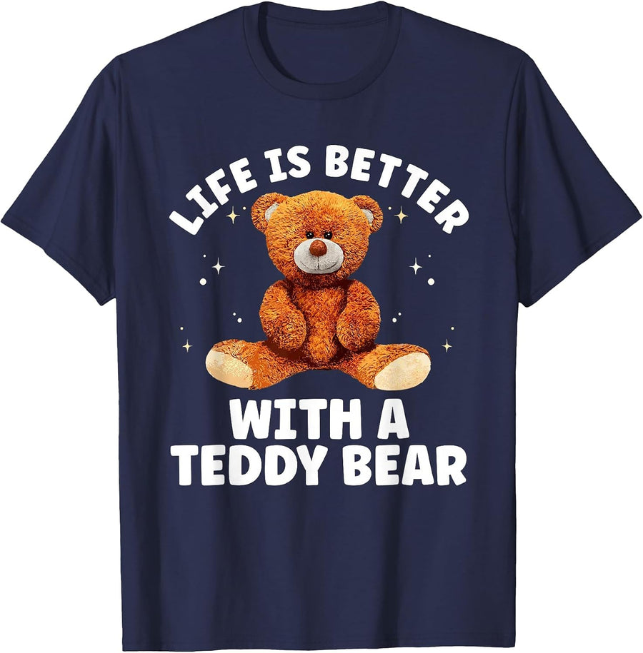 Cute Teddy Bear Design for Men Women Kids Teddy Bear Lover T-Shirt - Navy Blue