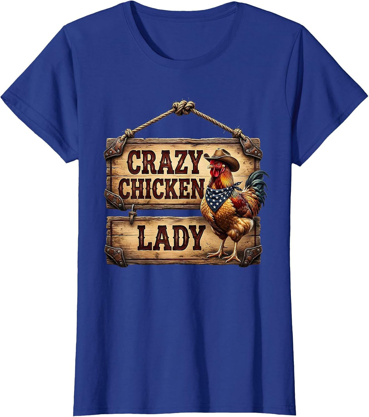 Women's Crazy Chicken Lady Funny Hen Lover Design T-Shirt - Royal Blue