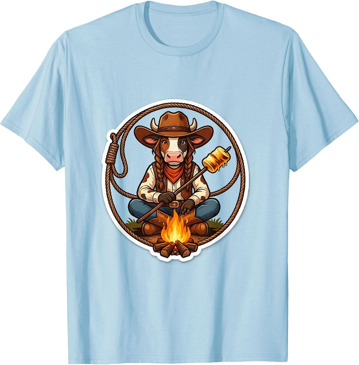 Men's Cowgirl Roasting Marshmallows Over Campfire T-Shirt - Baby Blue