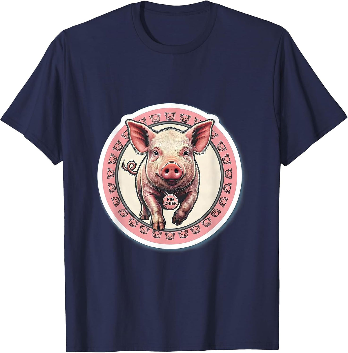 Men's Pig Chief Funny Pig Lover Halloween Costume Humor T-Shirt - Navy Blue