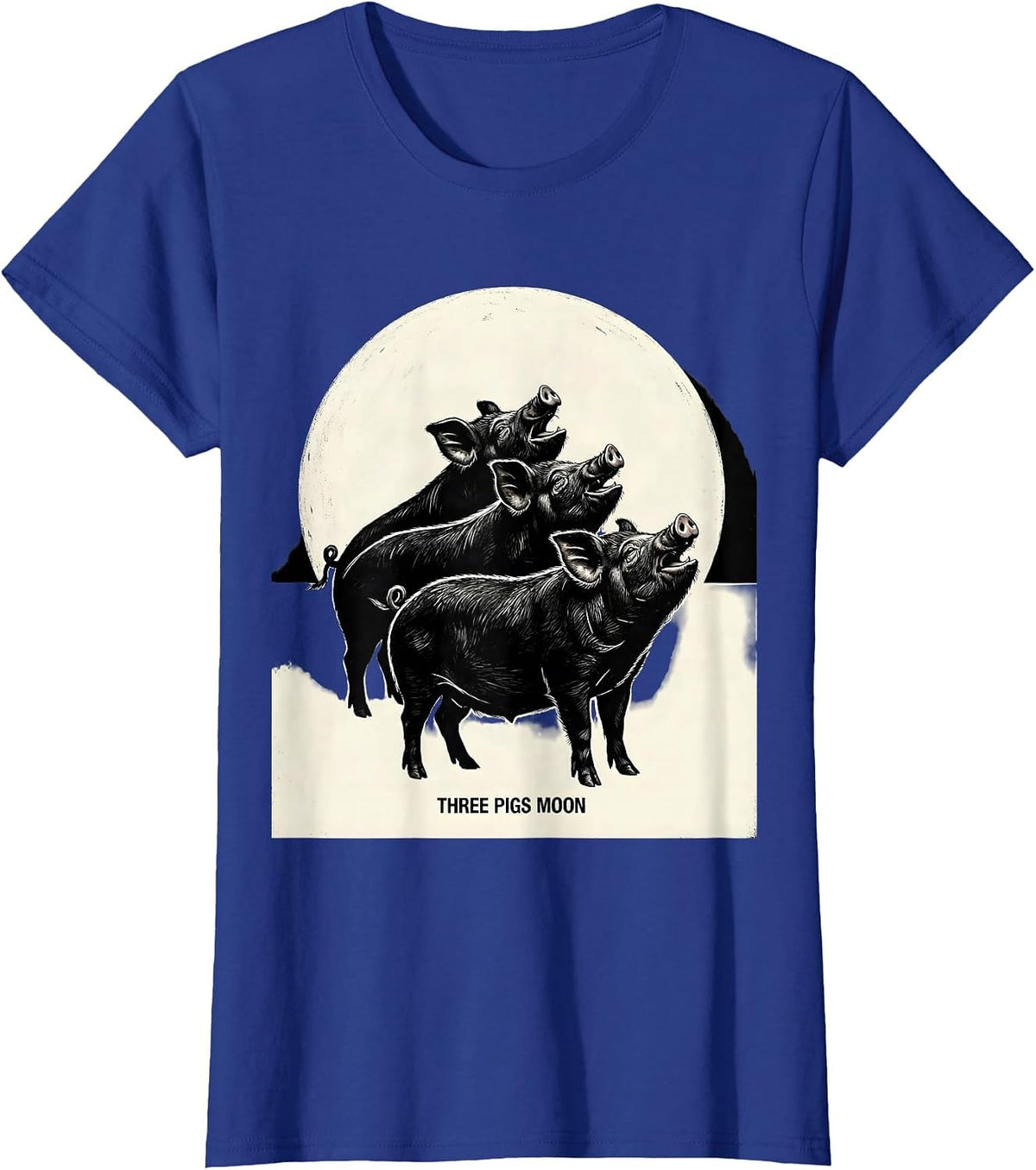 Women's Three Pigs Moon Scratchboard Meme Humor Animal Lover Gift T-Shirt - Royal Blue