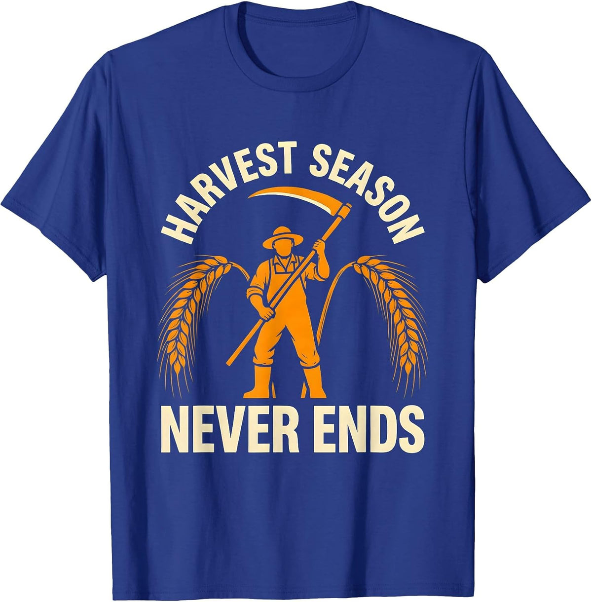 Men's Harvest Season Never Ends Country Farming Design T-Shirt - Royal Blue
