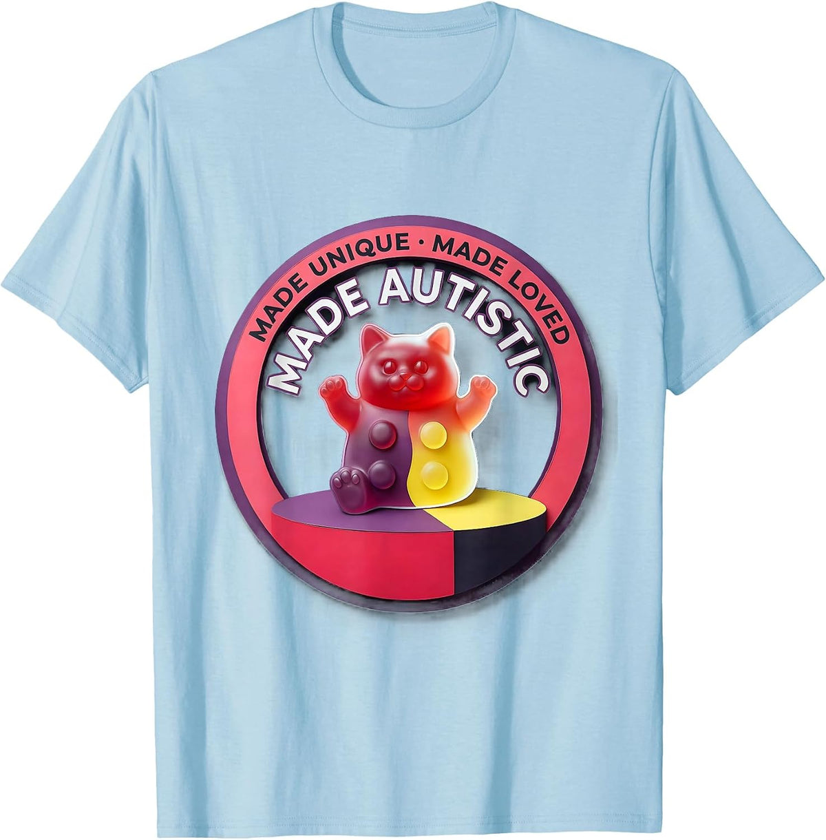 Men's Made Unique, Made Loved, Made Autistic Funny Autism T-Shirt - Baby Blue