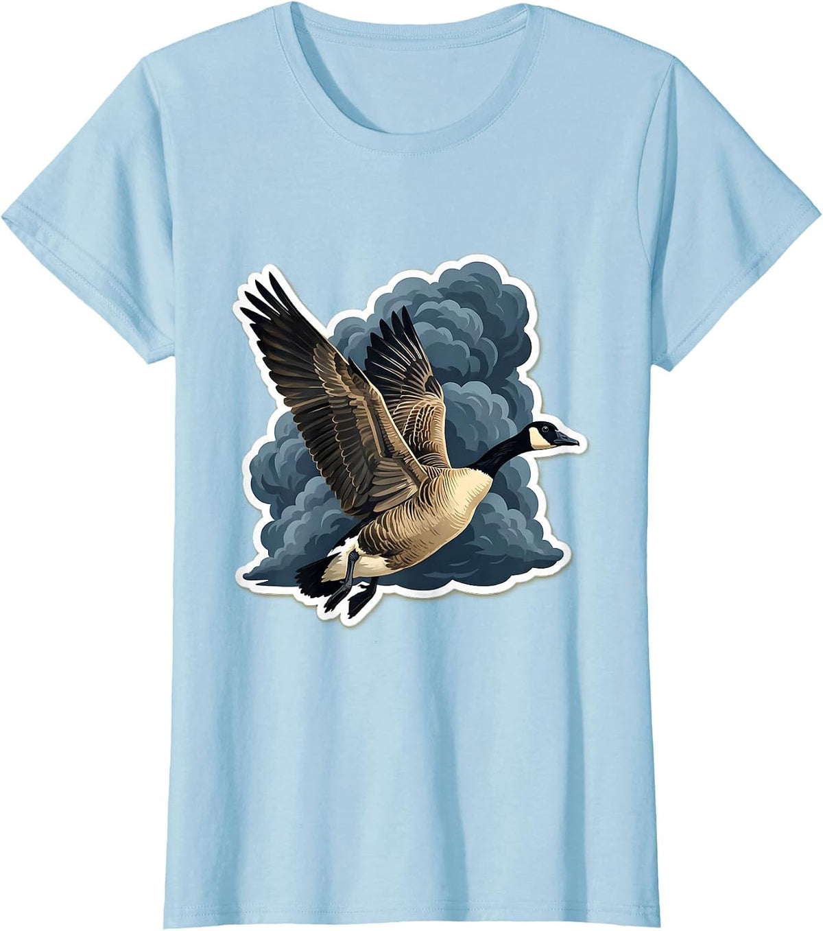 Women's Goose in Flight Stormy Sky Graphic Design T-Shirt - Baby Blue
