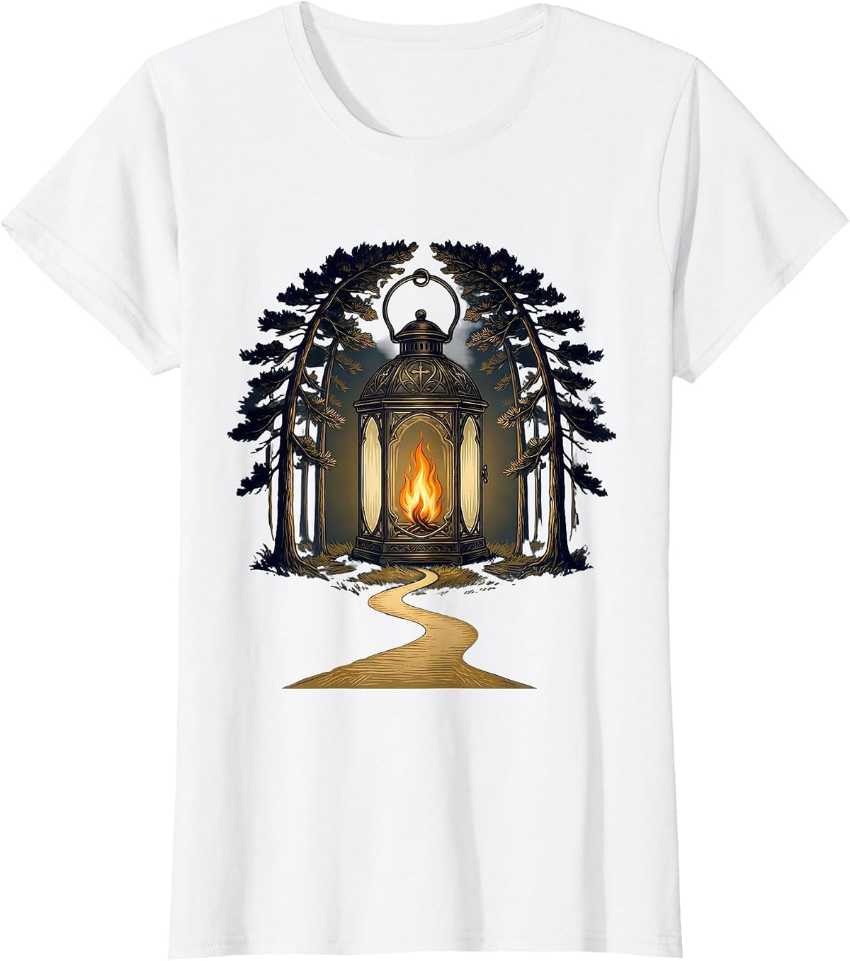 Women's Glowing Lantern Dark Forest Path Sped Teacher T-Shirt - White