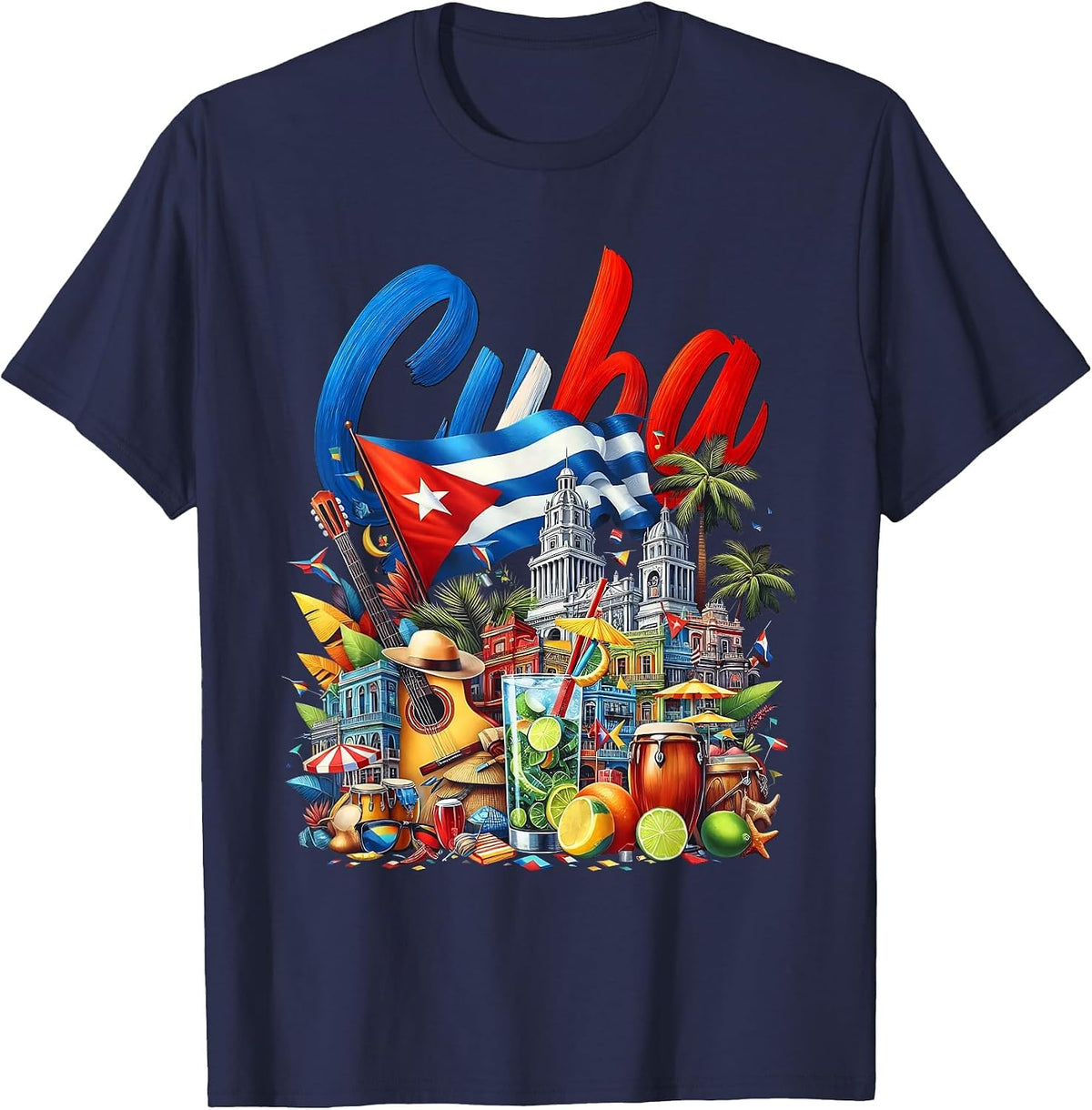 Cuba National Hispanic Heritage Month Cuban Flag T-Shirt - Navy Blue