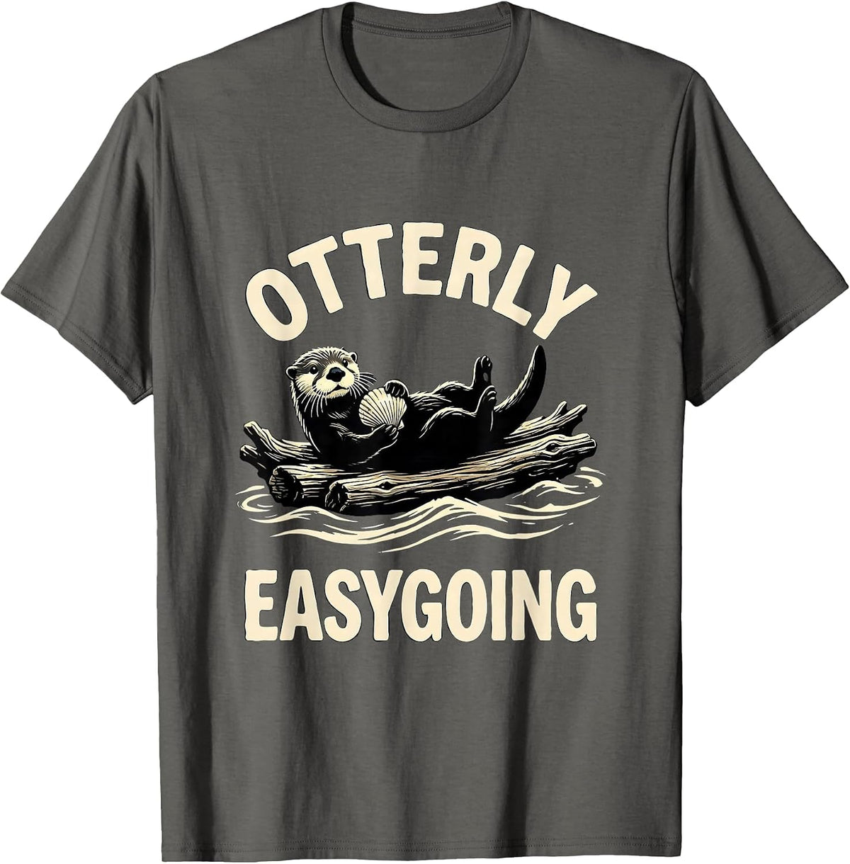 Otterly Easygoing Cute Otter Lover Humor Silly Animal Gifts T-Shirt - Asphalt Grey