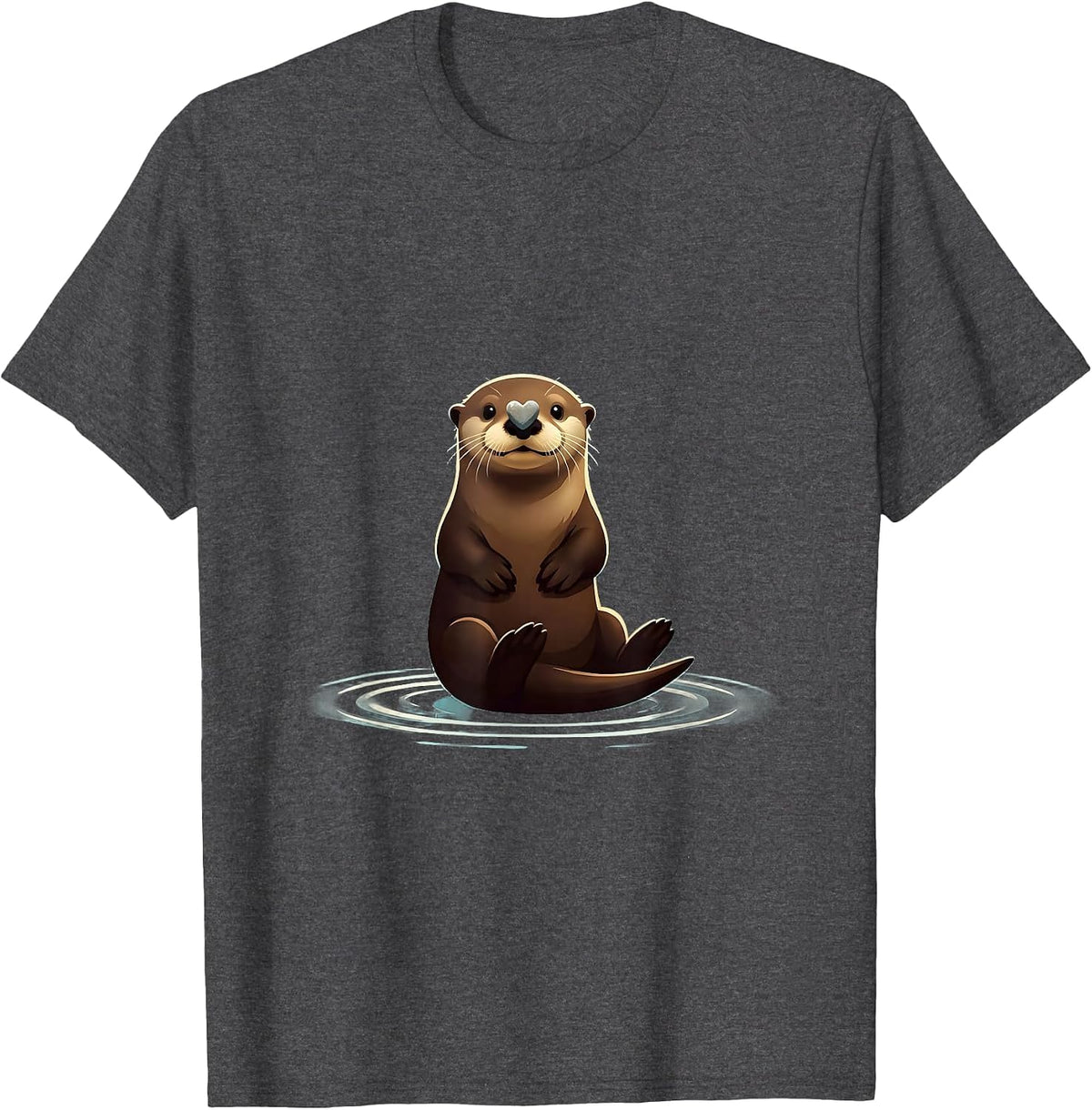 Smiling Sea Otter Minimalist Cute Otter Lover Gift T-Shirt - Dark Heather Grey