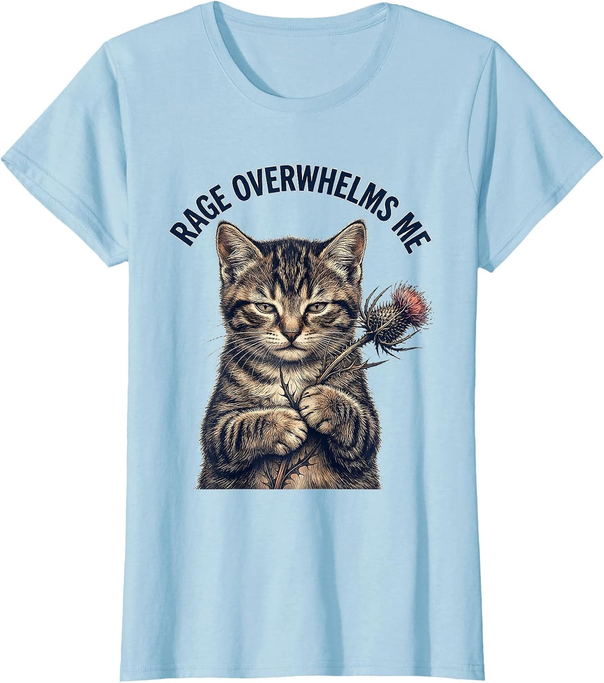 Rage Overwhelms Me Funny Silly Staring Cat Meme Kitten Humor T-Shirt - Baby Blue