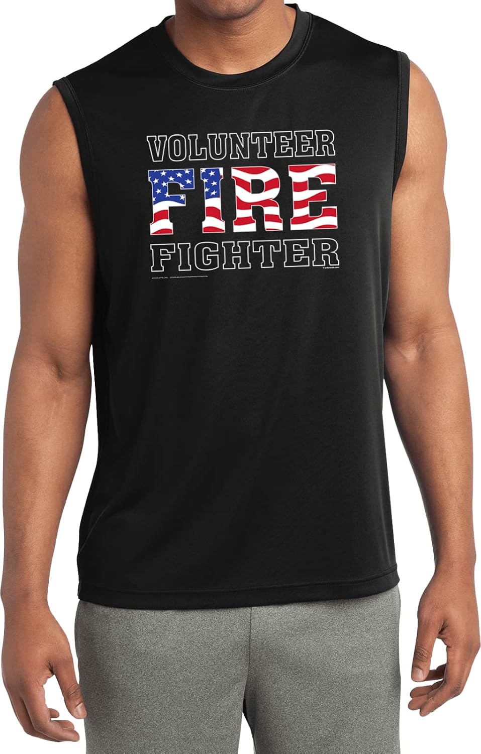 Volunteer Firefighter US Flag Sleeveless Moisture Wicking Shirt - Black