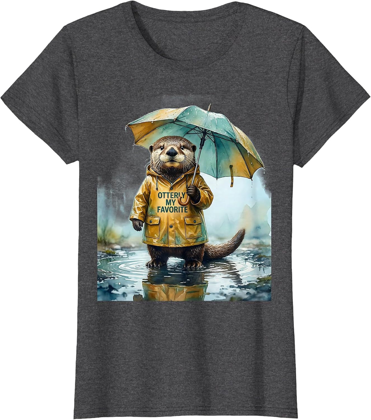 Women's Otterly My Favorite Cute Otter Lover Humor Watercolor T-Shirt - Dark Heather Grey