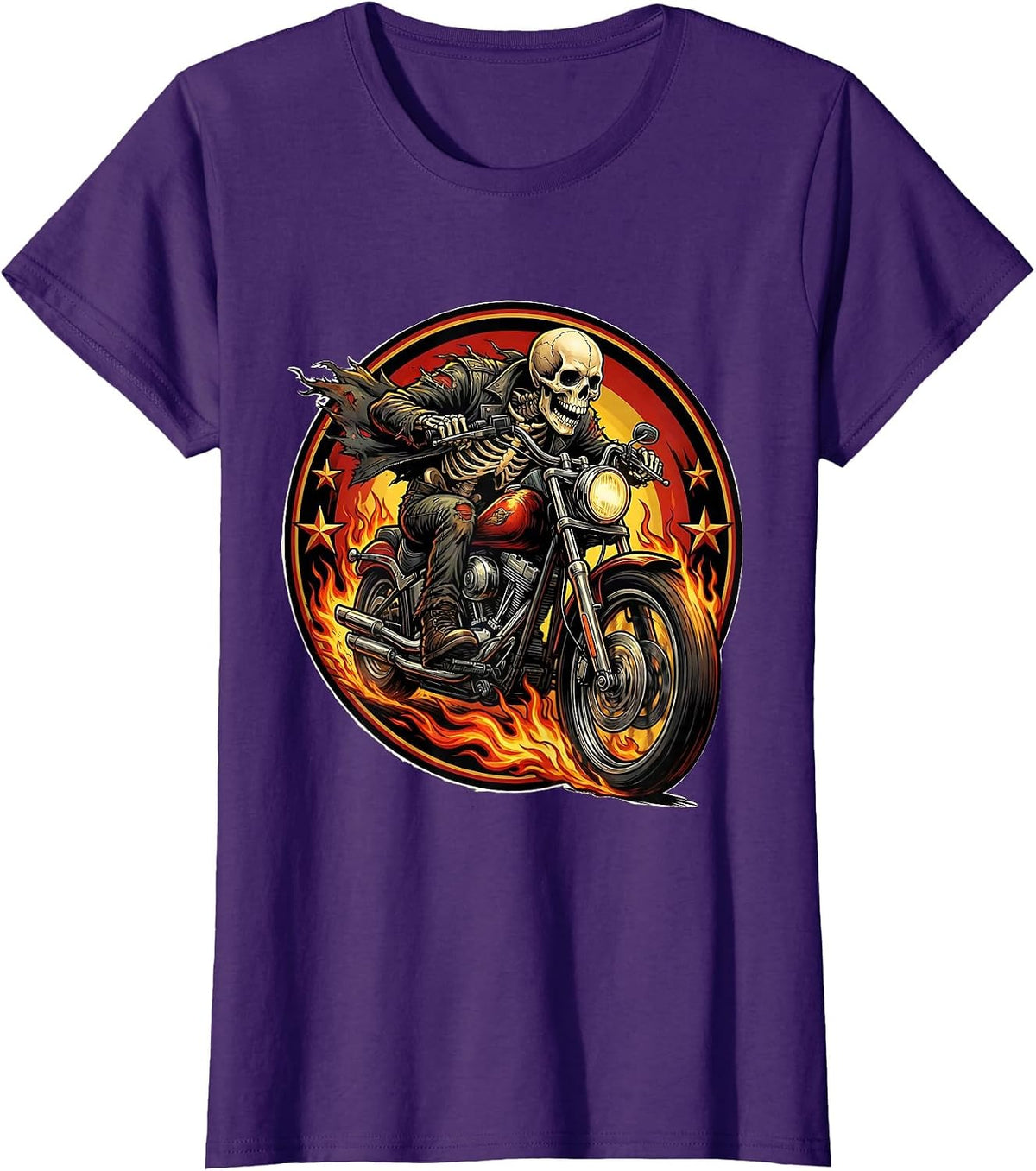Women's Skeleton Biker Full Speed Motorcycle Graphic T-Shirt - Purple