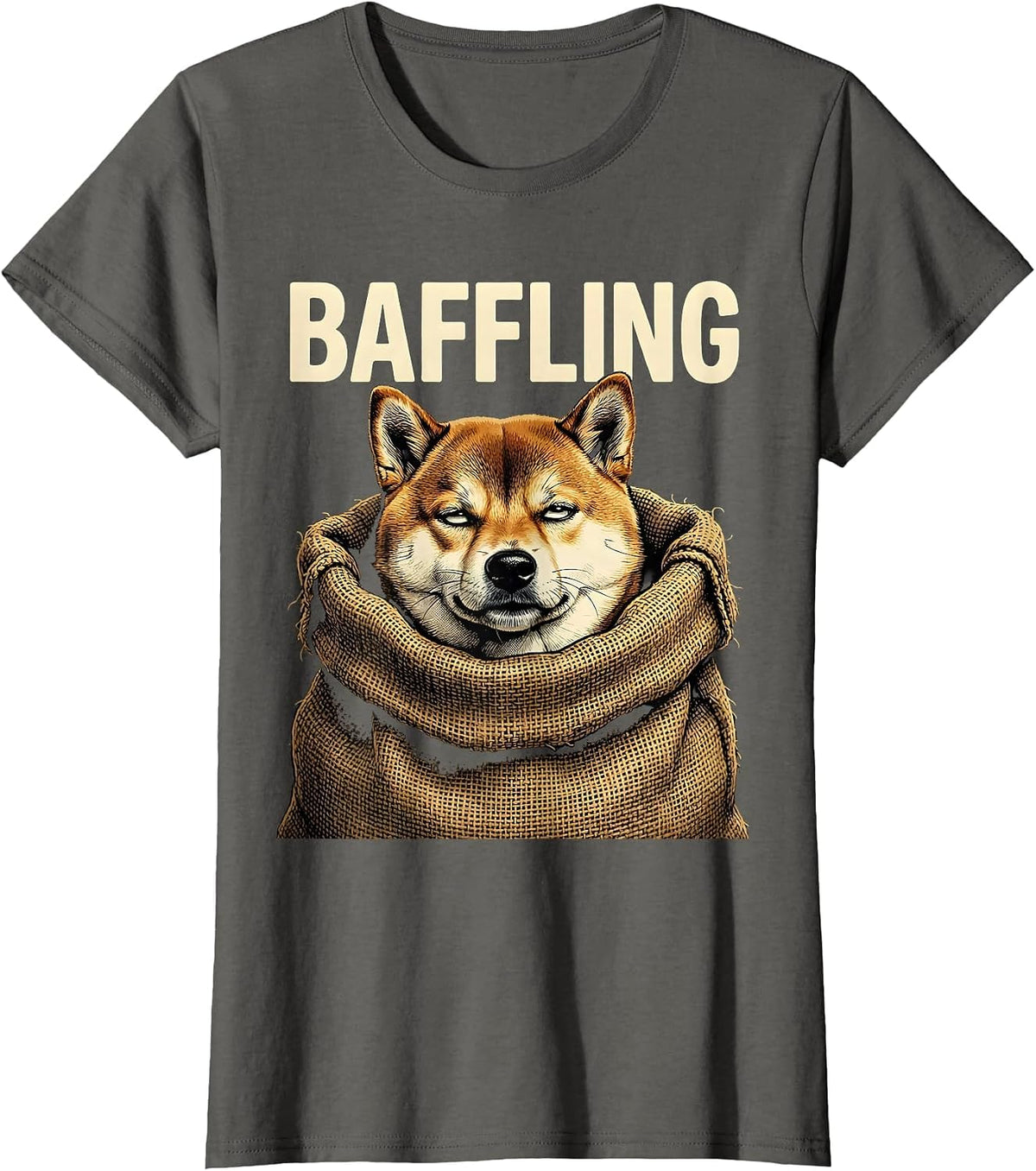 Women's Baffling Pop Art Shiba Inu Doge Meme Humor T-Shirt - Asphalt Grey