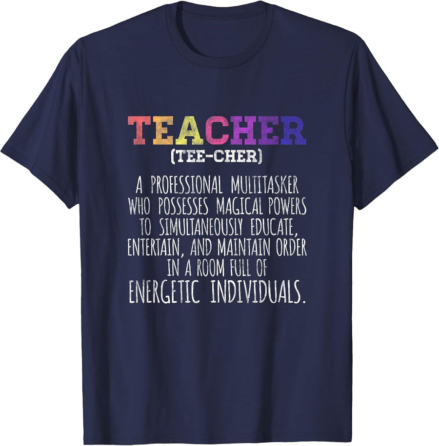 Teacher Definition - Funny Teaching School Teacher T-Shirt - Navy Blue