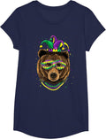 Bear Animal Lover Cute Mardi Gras Carnival Jester T-Shirt, Girls, Navy Blue, Small - As Pictured