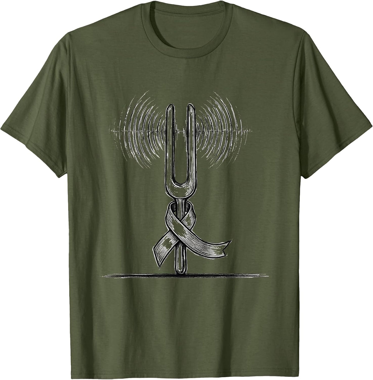 Men's PD Awareness Warrior Tuning Fork Line Art T-Shirt - Olive Green