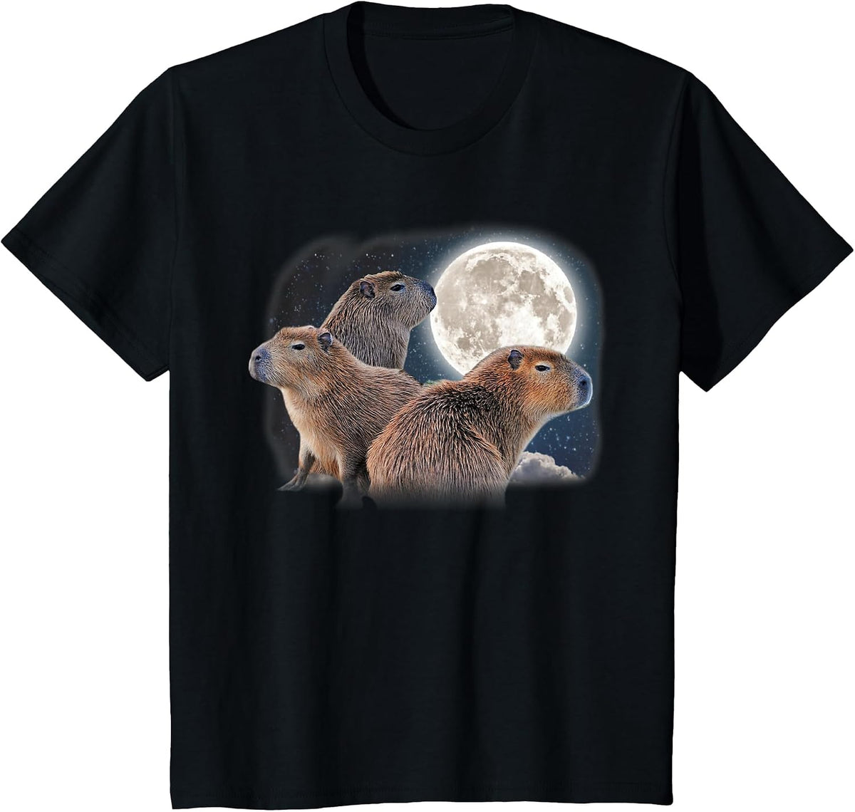 Moon Capybaras Funny Capybara Cute Animal Parody Capibara T-Shirt - Black