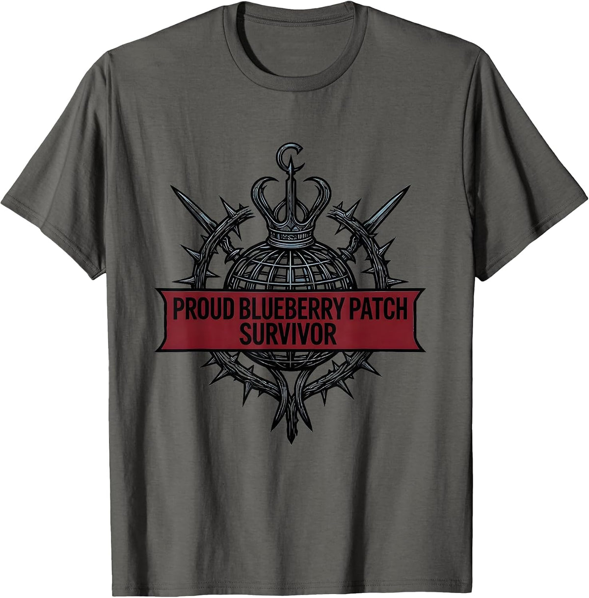 Men's Proud Blueberry Patch Survivor Funny Berry Design T-Shirt - Asphalt Grey
