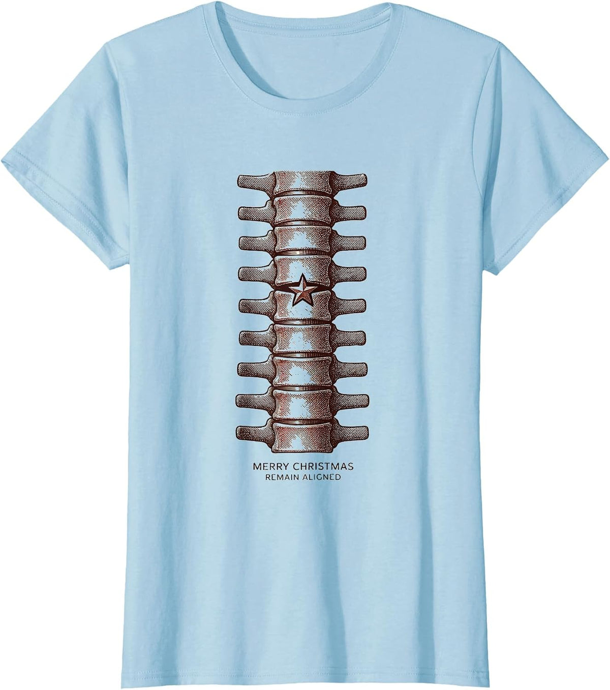 Women's Merry Christmas, Remain Aligned Funny Chiropractor T-Shirt - Baby Blue