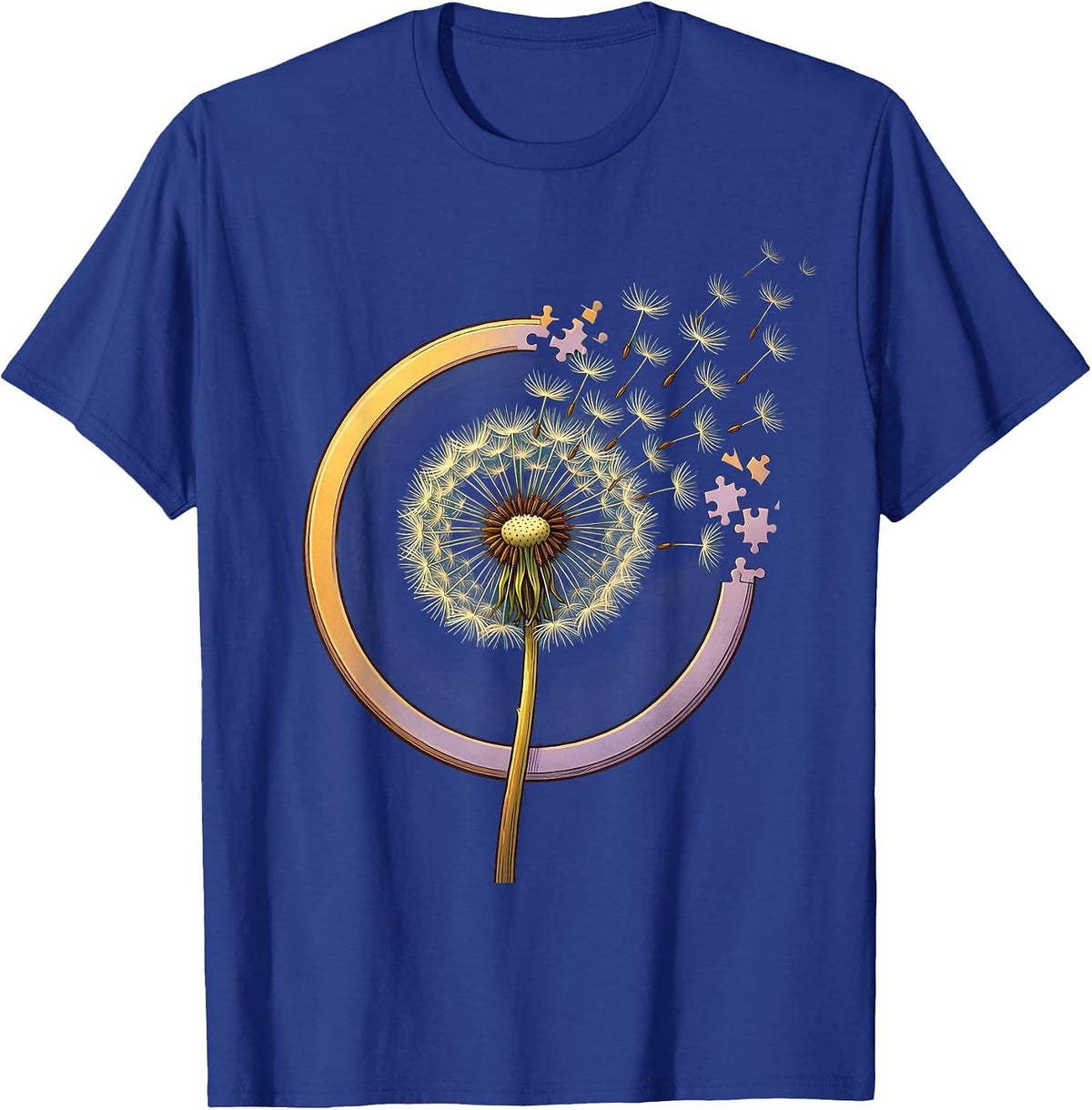 Men's Autism Awareness Dandelion Puzzle Piece Art T-Shirt - Royal Blue