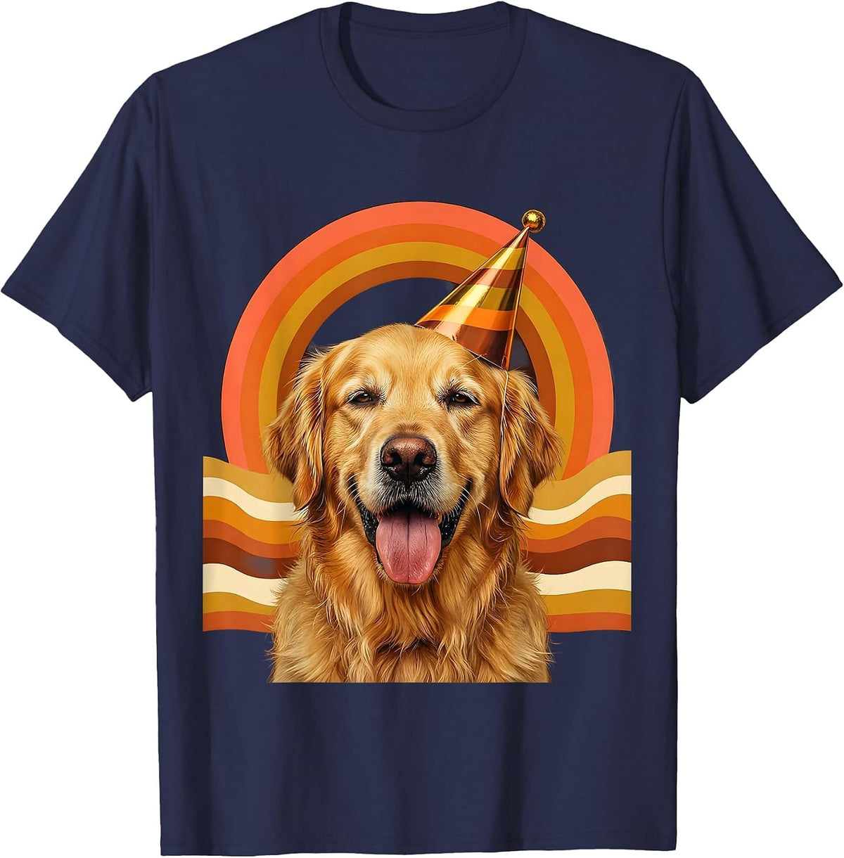 Drunk Golden Retriever Party Hat Dog Lover Gift T-Shirt - Navy Blue