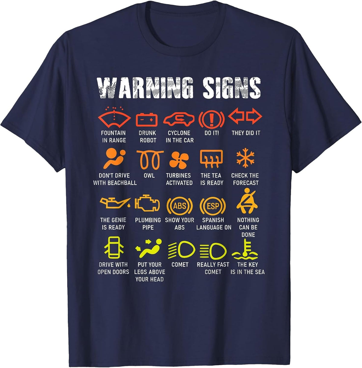 Car Warning Signs Mechanic Funny Tee Repair Guy Joke T-Shirt - Navy Blue