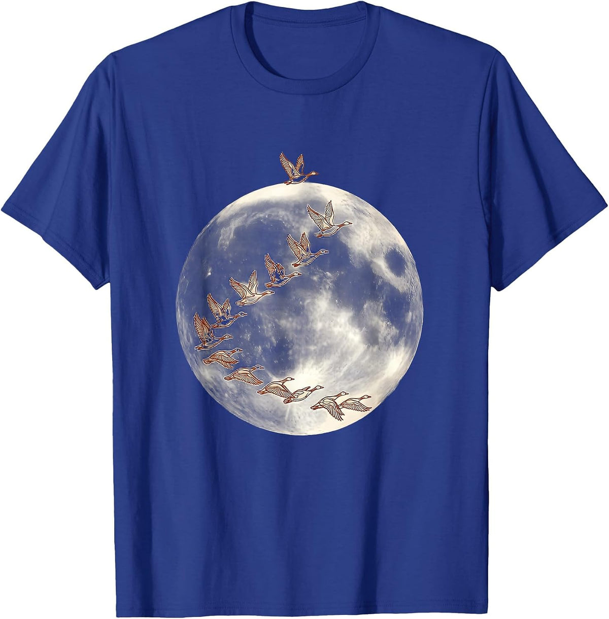 Full Moon Geese V-Formation Fall Nature Design T-Shirt - Royal Blue