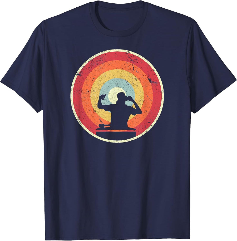 DJ Shirt. Retro Style T-Shirt for Vinyl DJ T-Shirt - Navy Blue