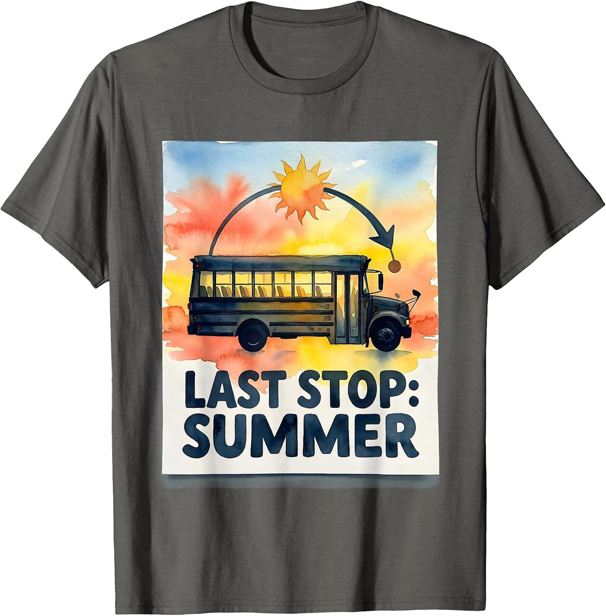 Last Stop Summer Vintage School Bus Driver Back To School T-Shirt - Asphalt Grey
