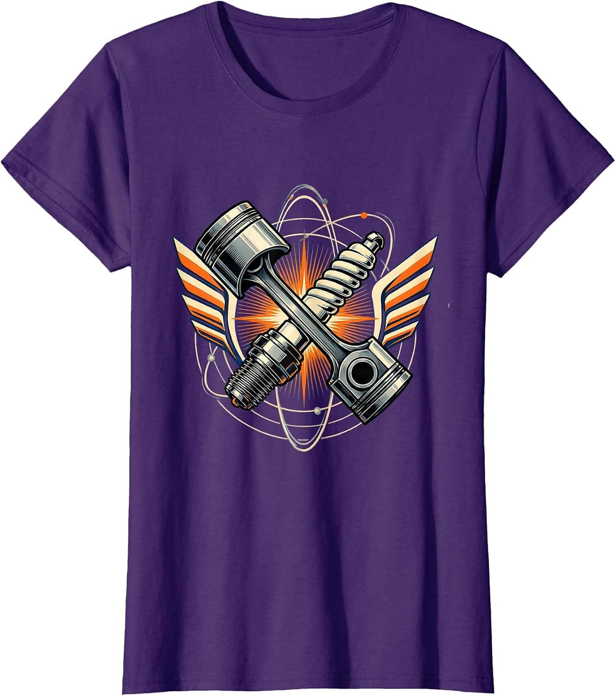 Women's Piston and Spark Plug Crossed Motorcycle Design T-Shirt - Purple