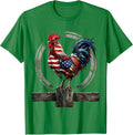 Men's Patriotic Rooster at Dawn Proud American Art T-Shirt - Kelly Green