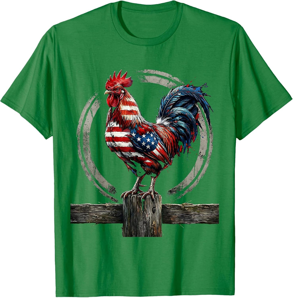 Men's Patriotic Rooster at Dawn Proud American Art T-Shirt - Kelly Green