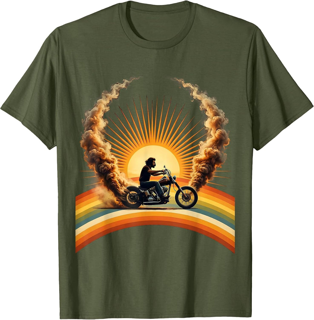 Men's Cool Dad Motorcycle Burnout Vintage Biker Graphic T-Shirt - Olive Green