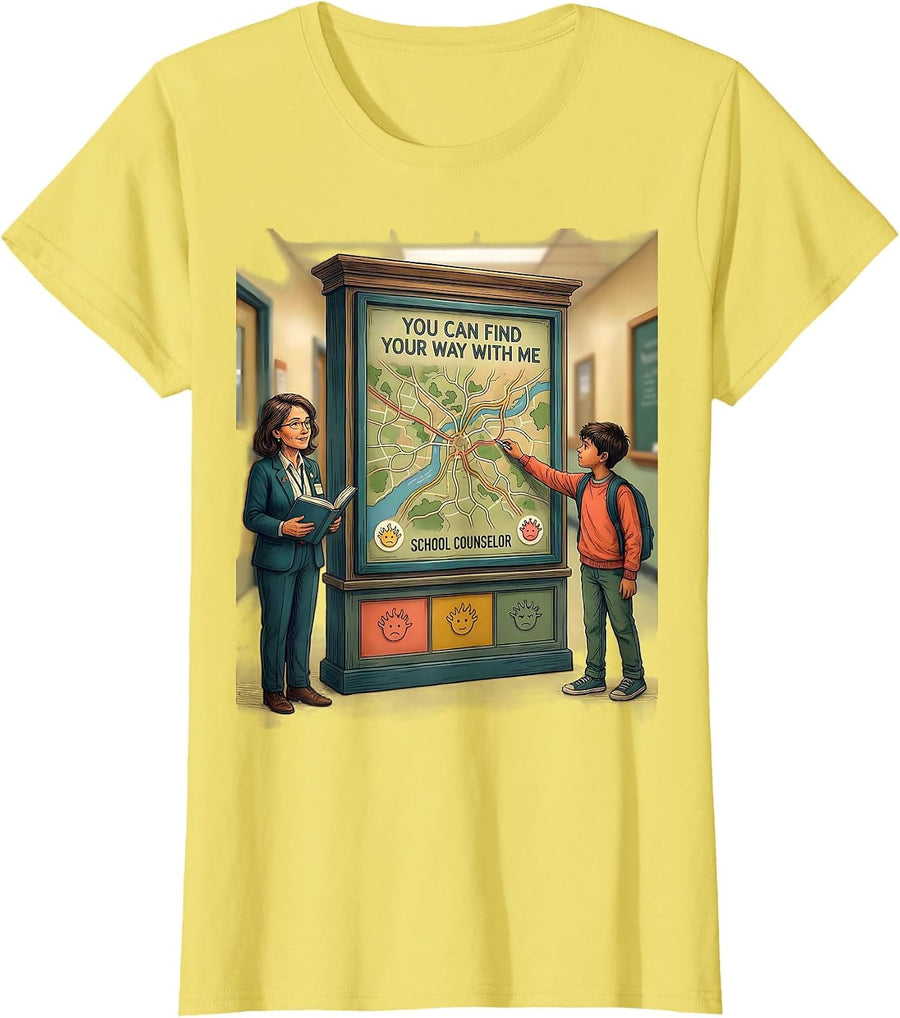 Women's You Can Find Your Way With Me — School Counselor T-Shirt - Lemon Yellow