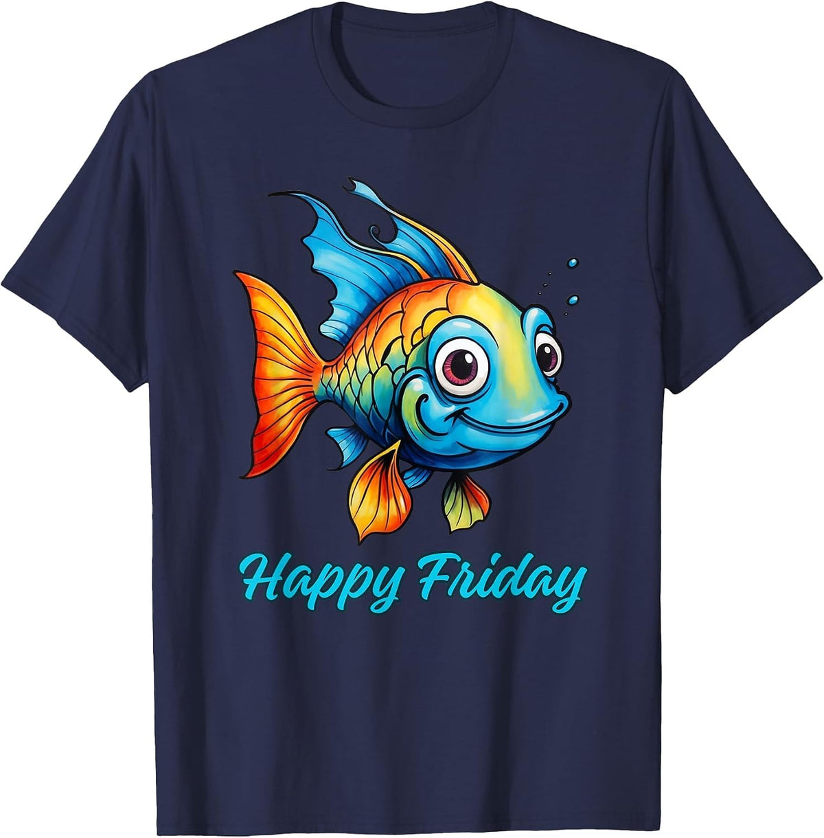Happy Friday Fish T-Shirt - Navy Blue