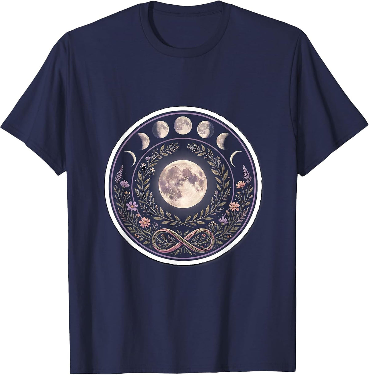 Men's Autism Awareness Moon Phase Floral Wreath Design T-Shirt - Navy Blue