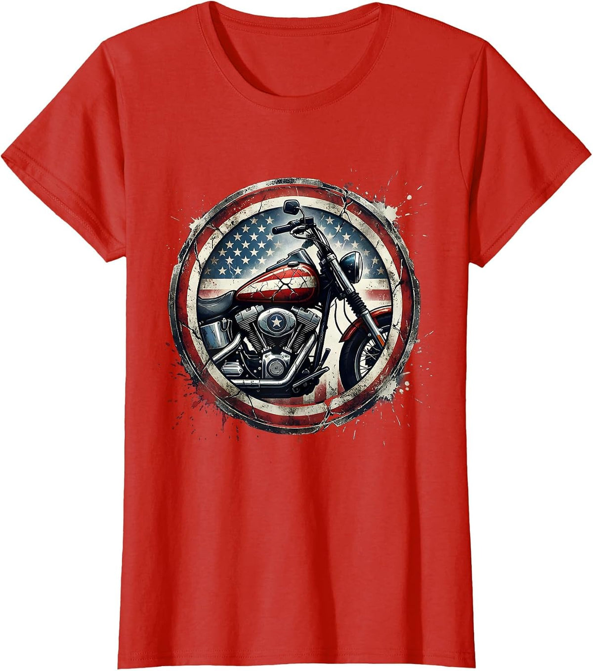 Patriotic Motorcycle Flag Fuel Tank Illustration T-Shirt - Red