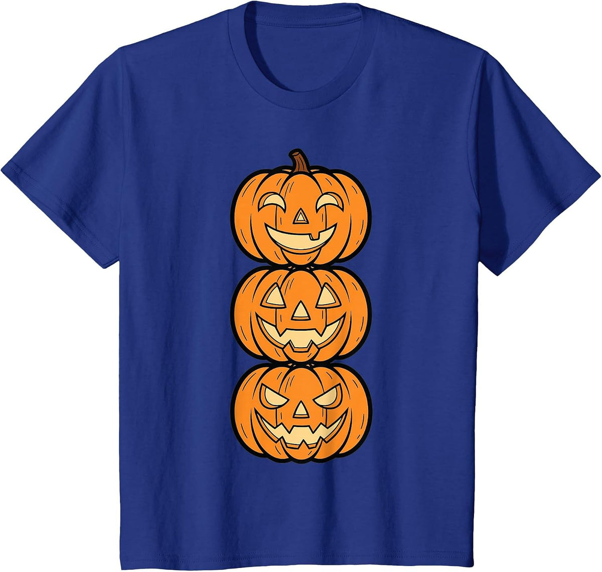 Halloween Pumpkin Stack Funny Scary Faces Design T-Shirt - Royal Blue