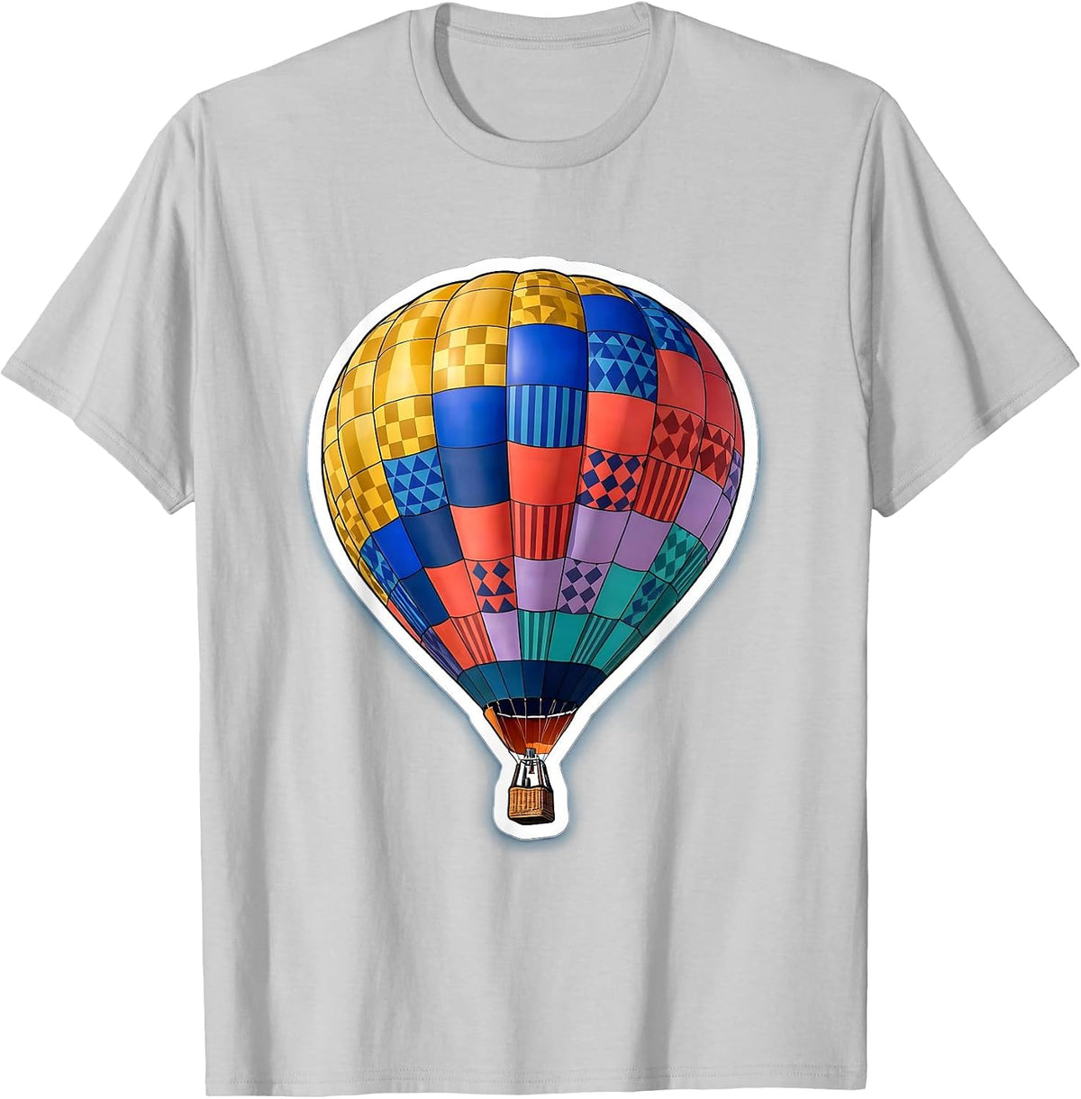 Men's Autism Awareness Patchwork Quilt Hot Air Balloon T-Shirt - Silver Grey
