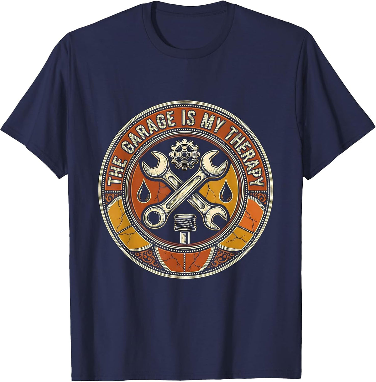 The Garage Is My Therapy Mechanic Design T-Shirt - Navy Blue