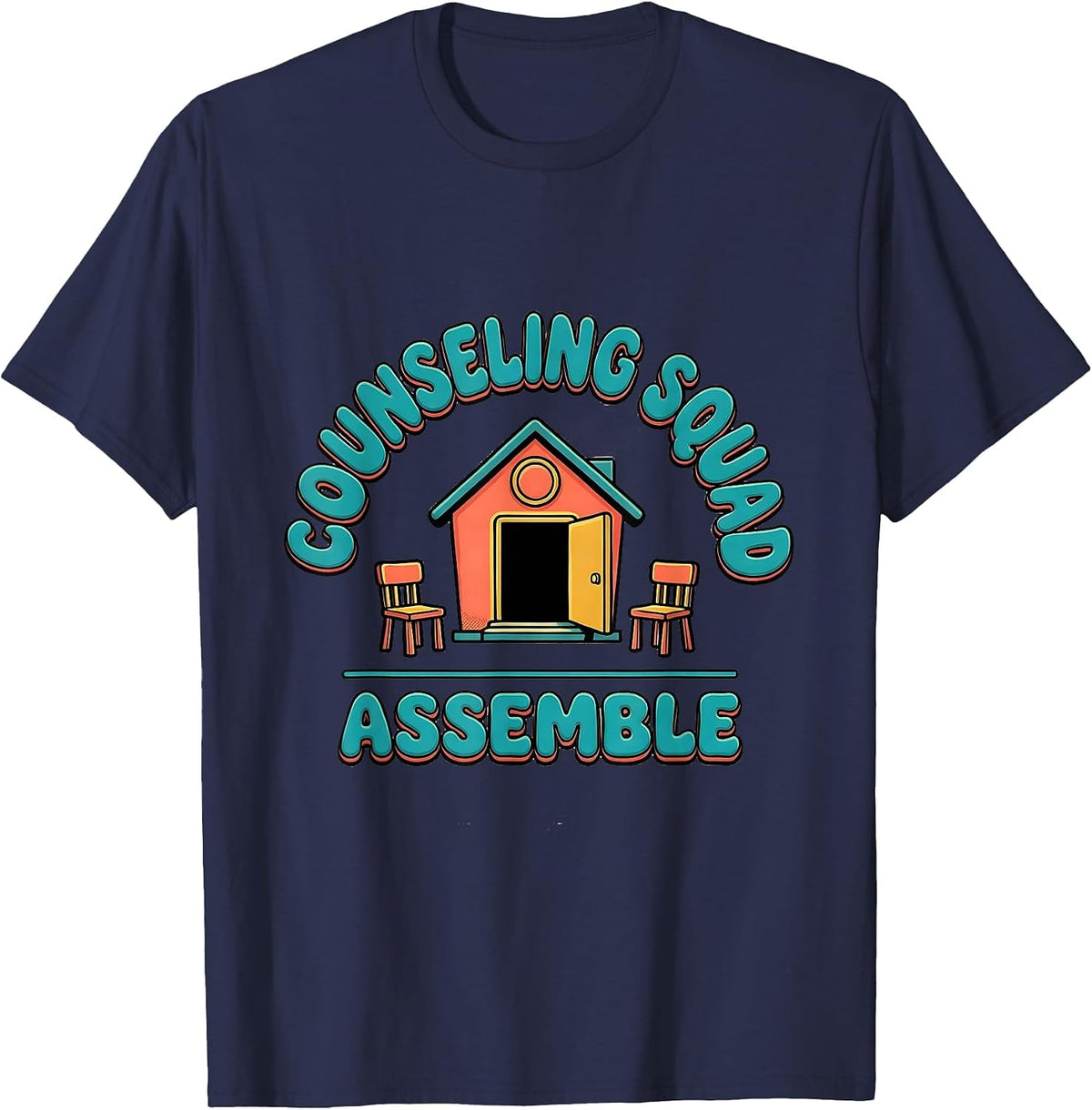 Counseling Squad Assemble Groovy Retro School Counselor T-Shirt - Navy Blue