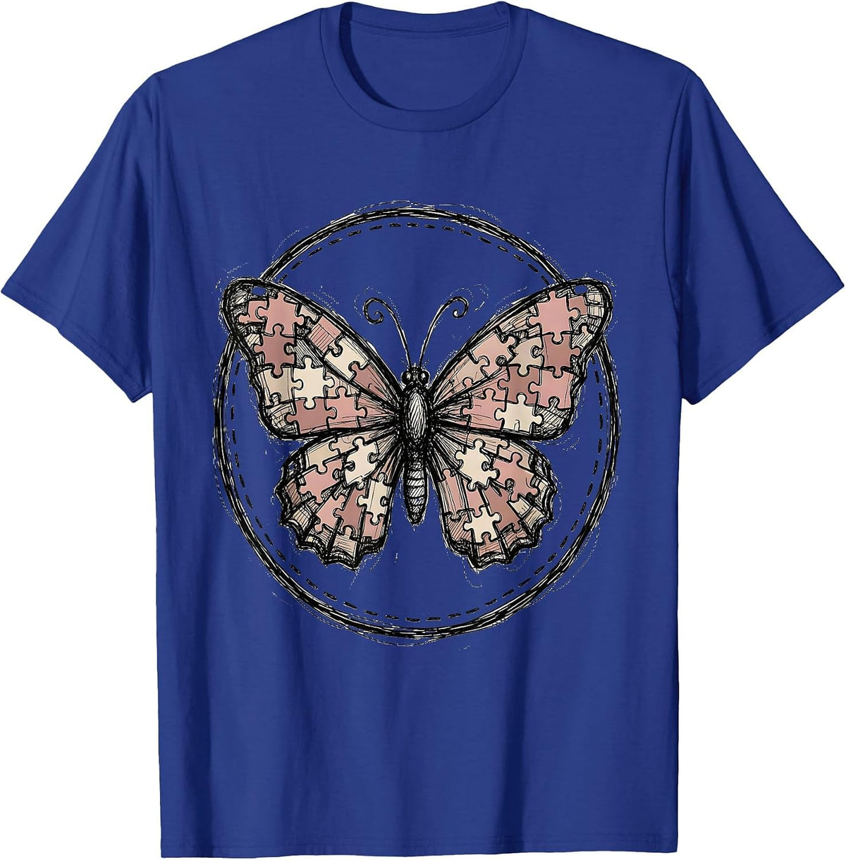 Men's Autism Awareness Butterfly Puzzle Piece Art T-Shirt - Royal Blue