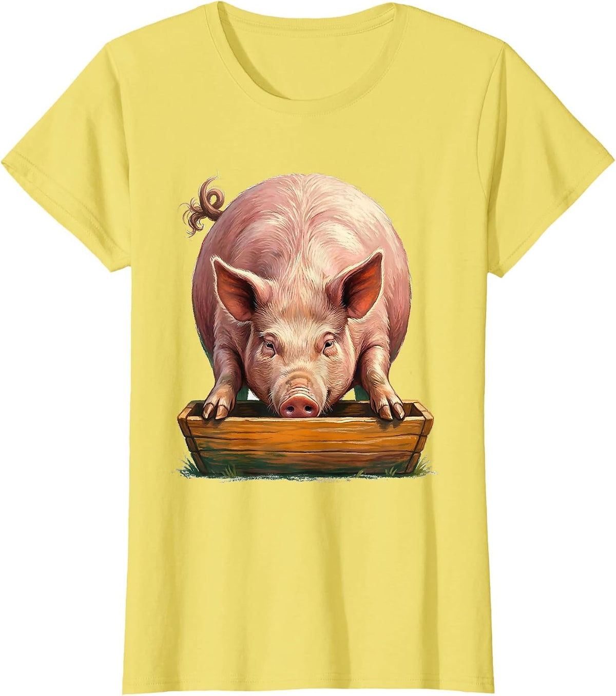 Content Pig Storybook Farm Animal Lover Humor T-Shirt - Lemon Yellow