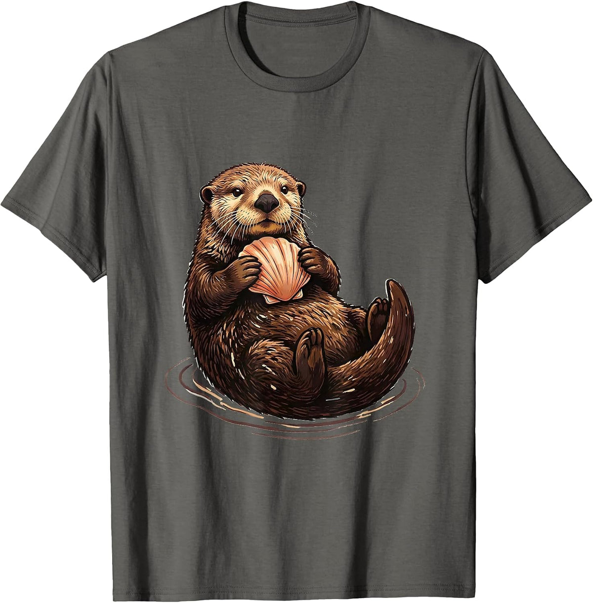 Sea Otter Hugging Shell Cute Otter Lover Humor T-Shirt - Asphalt Grey
