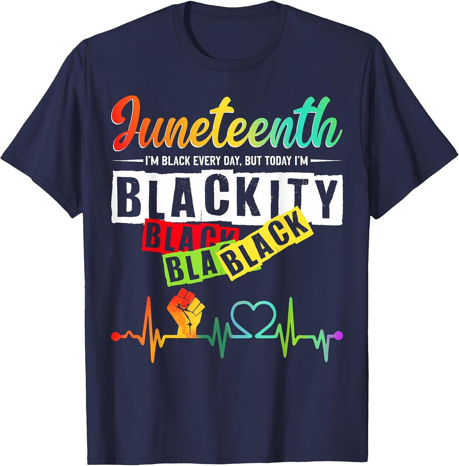 Juneteenth Blackity Heartbeat Black History African America T-Shirt - Navy Blue