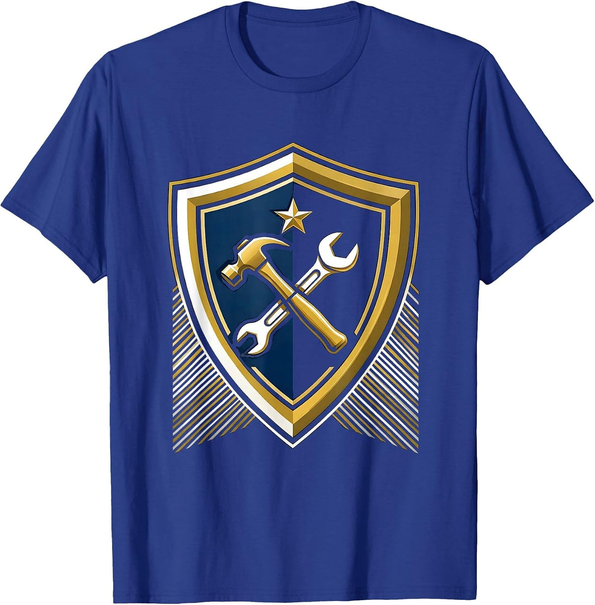 Labor Day Crossed Hammer Wrench Shield Graphic T-Shirt - Royal Blue