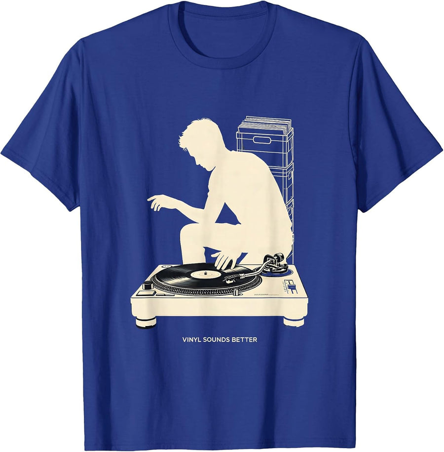 Vinyl Sounds Better Retro Vinyl Record Collector DJ T-Shirt, Men, Royal Blue, XX-Large - As Pictured