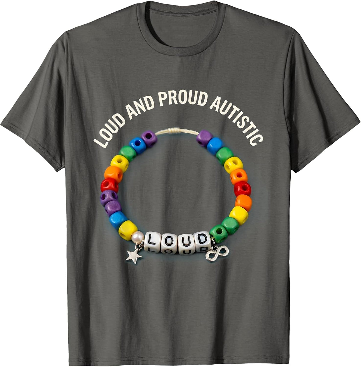Loud and Proud Autistic Awareness Design T-Shirt - Asphalt Grey